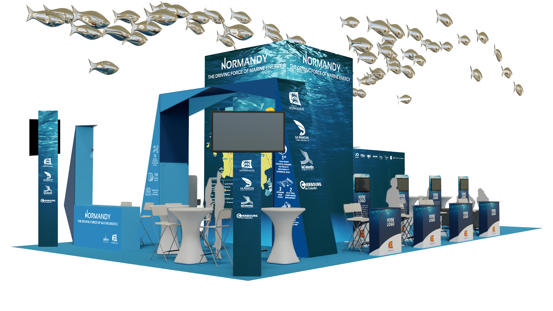 Réalisation du stand ONEM à la Cité de la Mer à Cherbourg en 2018.